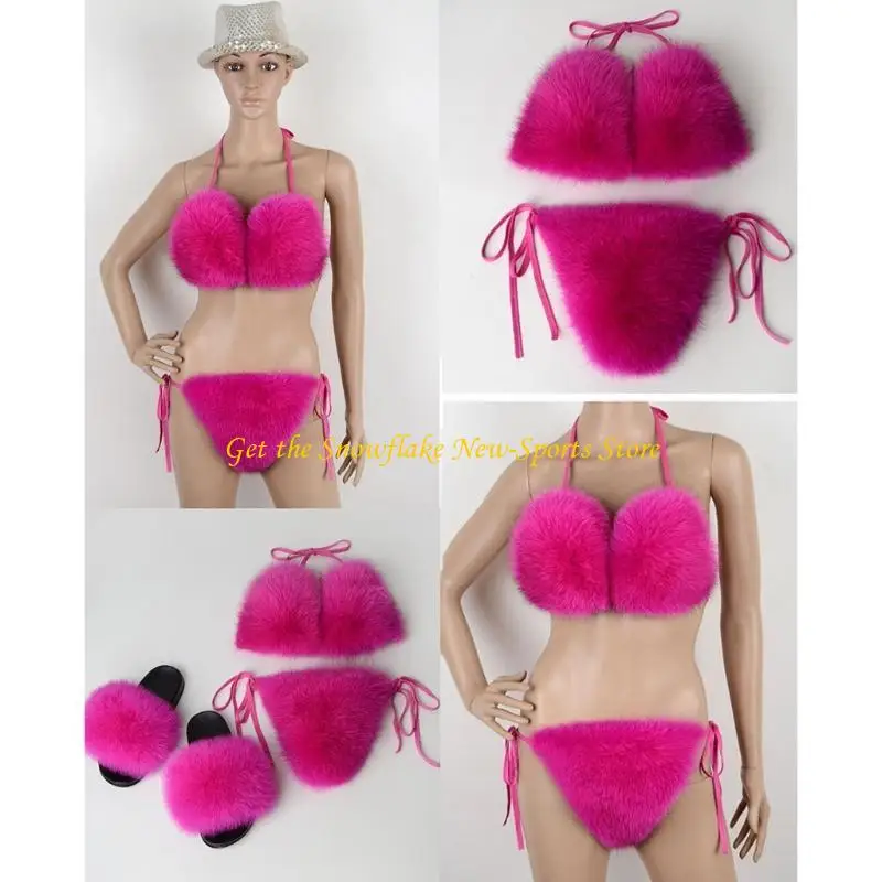 E56D Women Sexy 2pcs Faux Fur Set Halter for Triangle Bralette Swimsuit Tie Side Color Plush Bathing Suit Clubwe
E56D Women Sexy 2pcs Faux Fur Set Halter for Triangle Bralette Swimsuit Tie Side Color Plush Bathing Suit Clubwe