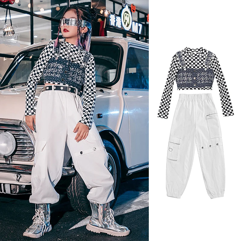 Girls Kpop Jazz Dance Outfit Lattice Tops Cargo Pants Streetwear Modern Dance Stage Costume Children Hip Hop Clothes YS2715
Girls Kpop Jazz Dance Outfit Lattice Tops Cargo Pants Streetwear Modern Dance Stage Costume Children Hip Hop Clothes YS2715