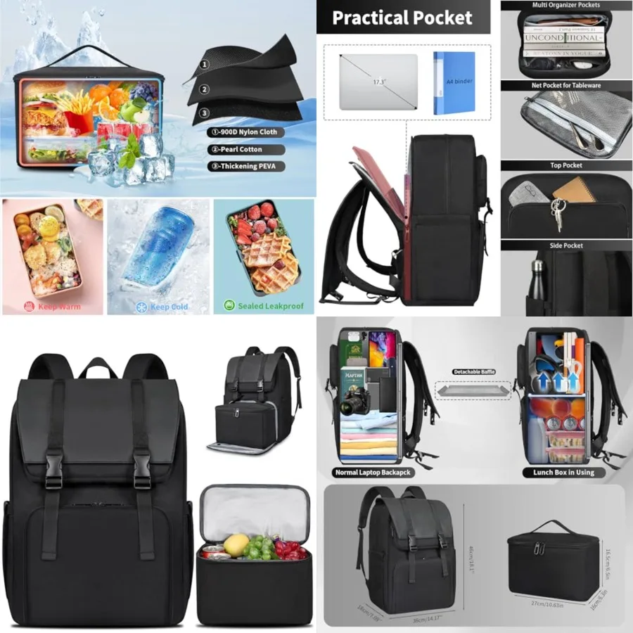 Lunch Backpack, Laptop Backpack 17.3 inch w/Insulated Cooler Lunch box for Men Women, Vintage Work Backpack for College Busines
Lunch Backpack, Laptop Backpack 17.3 inch w/Insulated Cooler Lunch box for Men Women, Vintage Work Backpack for College Busines