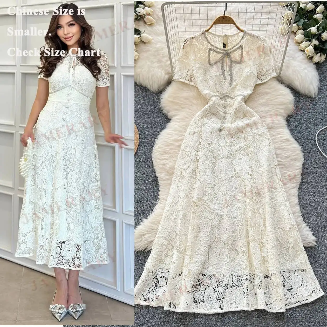 Elegant Rhinestone Luxury Formal Evening Lace Dresses Women Short Sleeve Big Bow Diamond Hollow Out Embroidery Long Dress Party
Elegant Rhinestone Luxury Formal Evening Lace Dresses Women Short Sleeve Big Bow Diamond Hollow Out Embroidery Long Dress Party