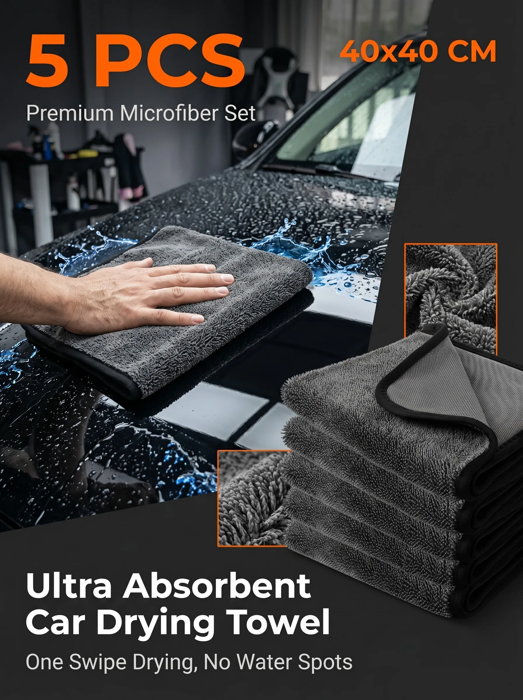 5PCS 600GSM Microfiber Car Wash Towel Lint Free Edgeless Scratch Free Ultra Absorbent Auto Detailing Drying Cleaning Cloth
5PCS 600GSM Microfiber Car Wash Towel Lint Free Edgeless Scratch Free Ultra Absorbent Auto Detailing Drying Cleaning Cloth
