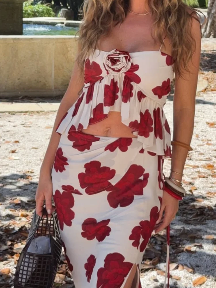 Chic 3d Floral Women Skirt 2 Piece Set Elegant Sleeveless Top Ruffled Waist High-waisted Slit Midi Skirt Suit 2026 Daily Outfits
Chic 3d Floral Women Skirt 2 Piece Set Elegant Sleeveless Top Ruffled Waist High-waisted Slit Midi Skirt Suit 2026 Daily Outfits
