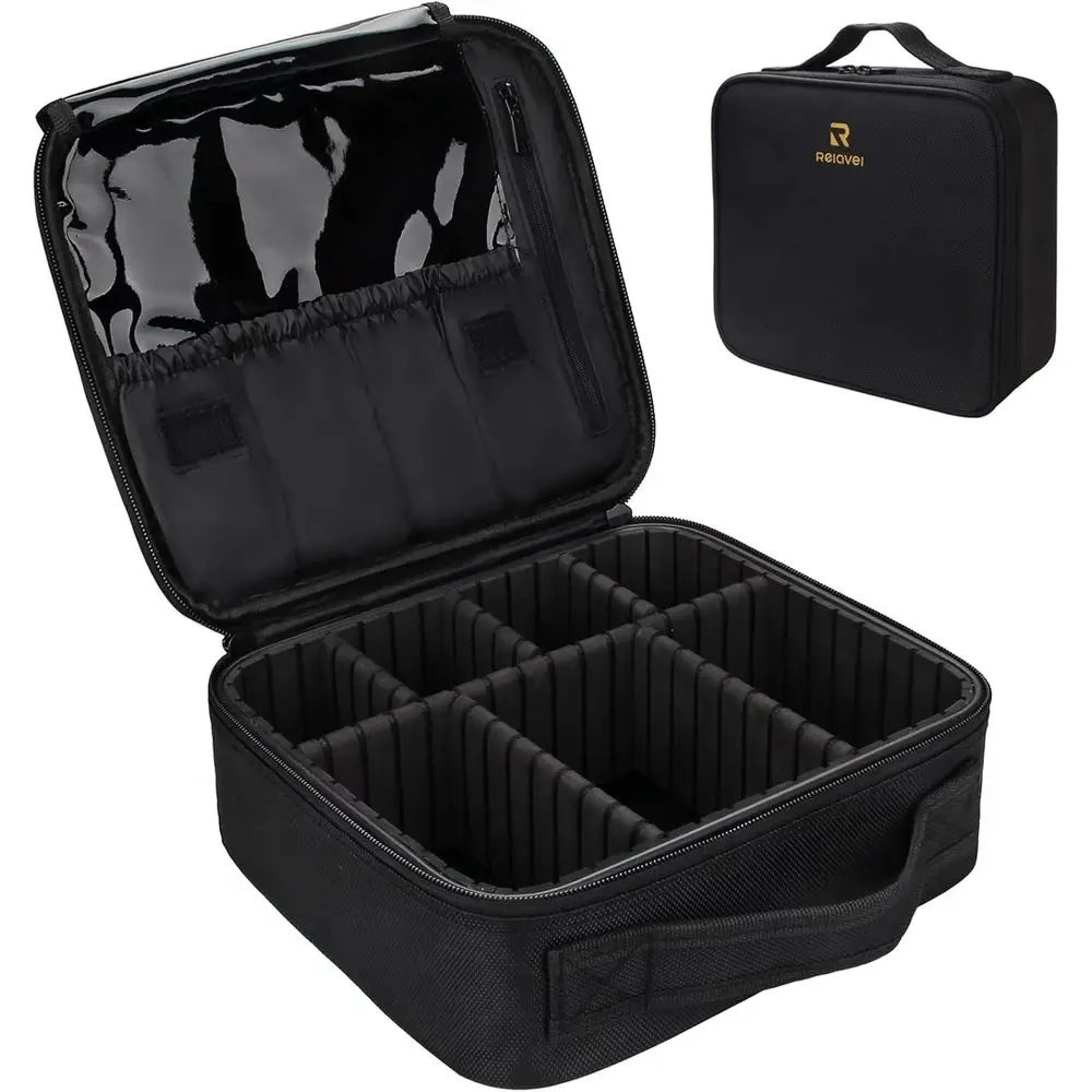 Portable Makeup Train Case with Adjustable Dividers for Travel, Artist Storage, and Digital Accessories in Black
Portable Makeup Train Case with Adjustable Dividers for Travel, Artist Storage, and Digital Accessories in Black