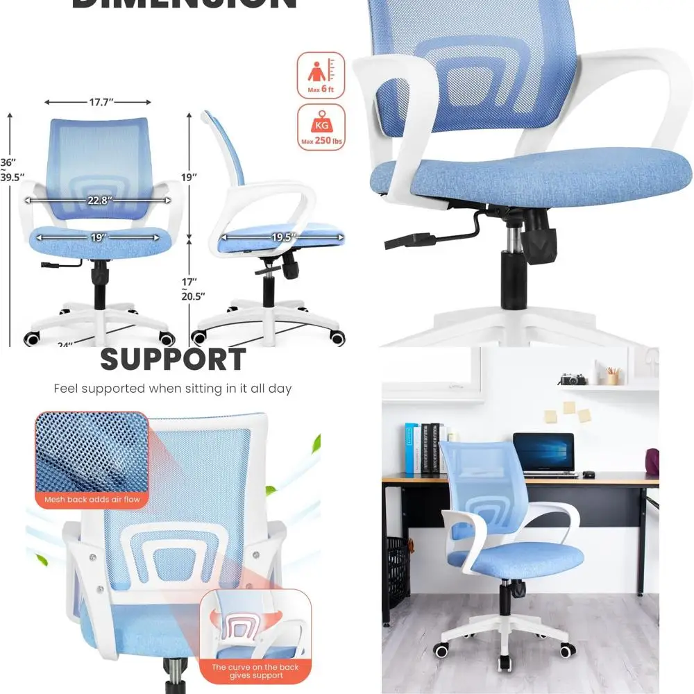 Эргономичное сетчатое игровое кресло с регулируемой высотой, поясничной опорой и поворотом для удобного использования в домашнем офисе (небесно-голубого цвета)
Эргономичное сетчатое игровое кресло с регулируемой высотой, поясничной опорой и поворотом для удобного использования в домашнем офисе (небесно-голубого цвета)