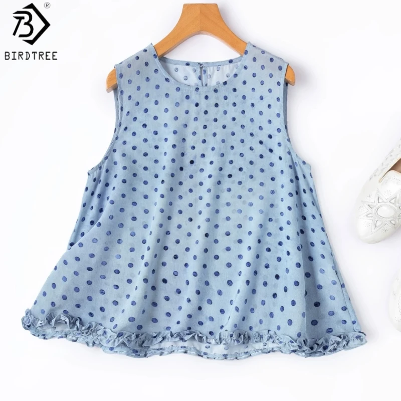 Birdtree, 100% Silk Dot Print Tank Top, O-neck Sleeveless Vest, Women's Double Crepe Ruffle Hem Tops, 2026 Summer New T66309JF
Birdtree, 100% Silk Dot Print Tank Top, O-neck Sleeveless Vest, Women's Double Crepe Ruffle Hem Tops, 2026 Summer New T66309JF