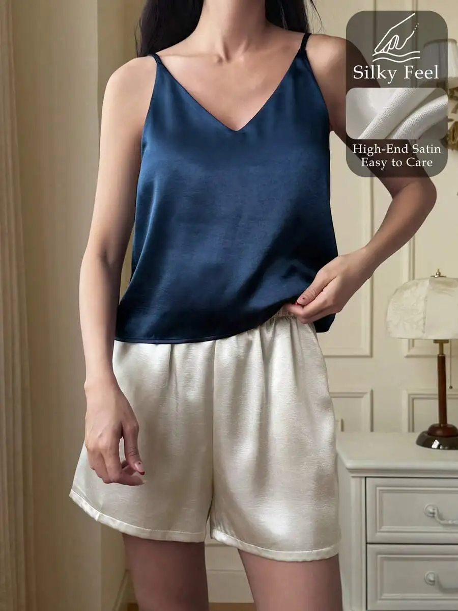 Satin Camisole And Shorts Sleepwear Set For Women Summer
Satin Camisole And Shorts Sleepwear Set For Women Summer