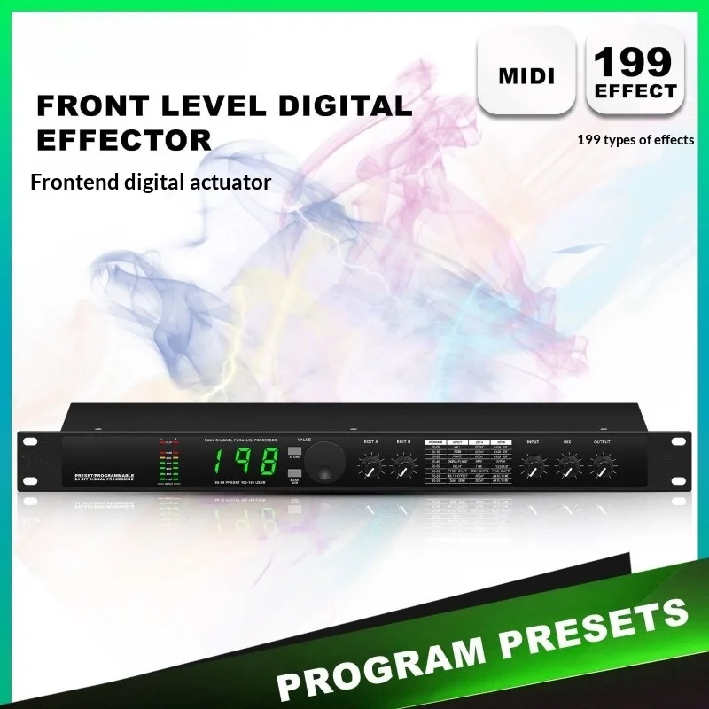 Digital Front-End Effect Processor - 199 Presets (99+100 User), Dual Channel DSP with Reverb Delay Chorus for Stage KTV Bar
Digital Front-End Effect Processor - 199 Presets (99+100 User), Dual Channel DSP with Reverb Delay Chorus for Stage KTV Bar