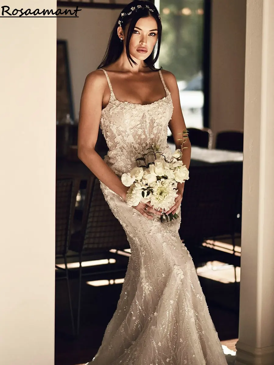 Glitter Crystal Sequined Spaghetti Straps Mermaid Wedding Dressees Sleeveless Appliques Lace Boho Country Bridal Gowns
Glitter Crystal Sequined Spaghetti Straps Mermaid Wedding Dressees Sleeveless Appliques Lace Boho Country Bridal Gowns