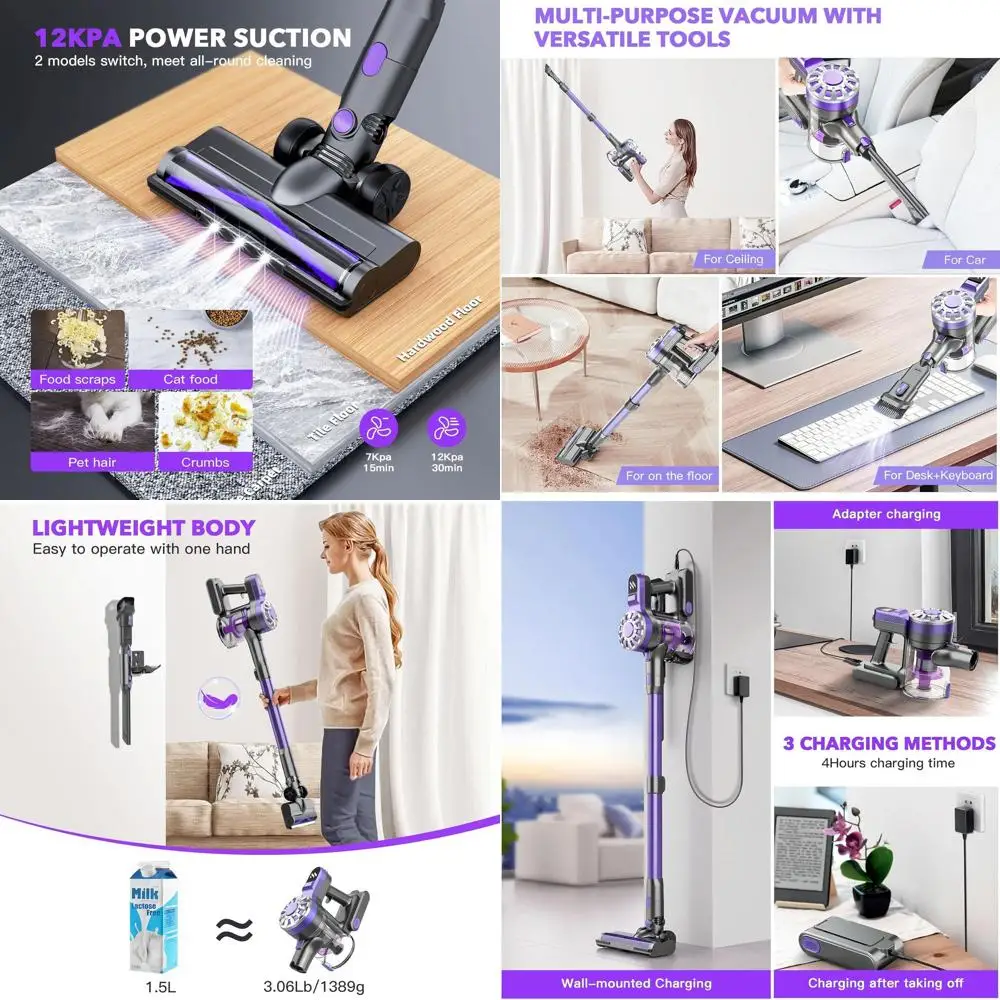 Беспроводной домашний пылесос с сильным всасыванием, легкий вес на 35 минут, перезаряжаемый для всех этажей и шерсти домашних животных (фиолетовый серый)
Беспроводной домашний пылесос с сильным всасыванием, легкий вес на 35 минут, перезаряжаемый для всех этажей и шерсти домашних животных (фиолетовый серый)