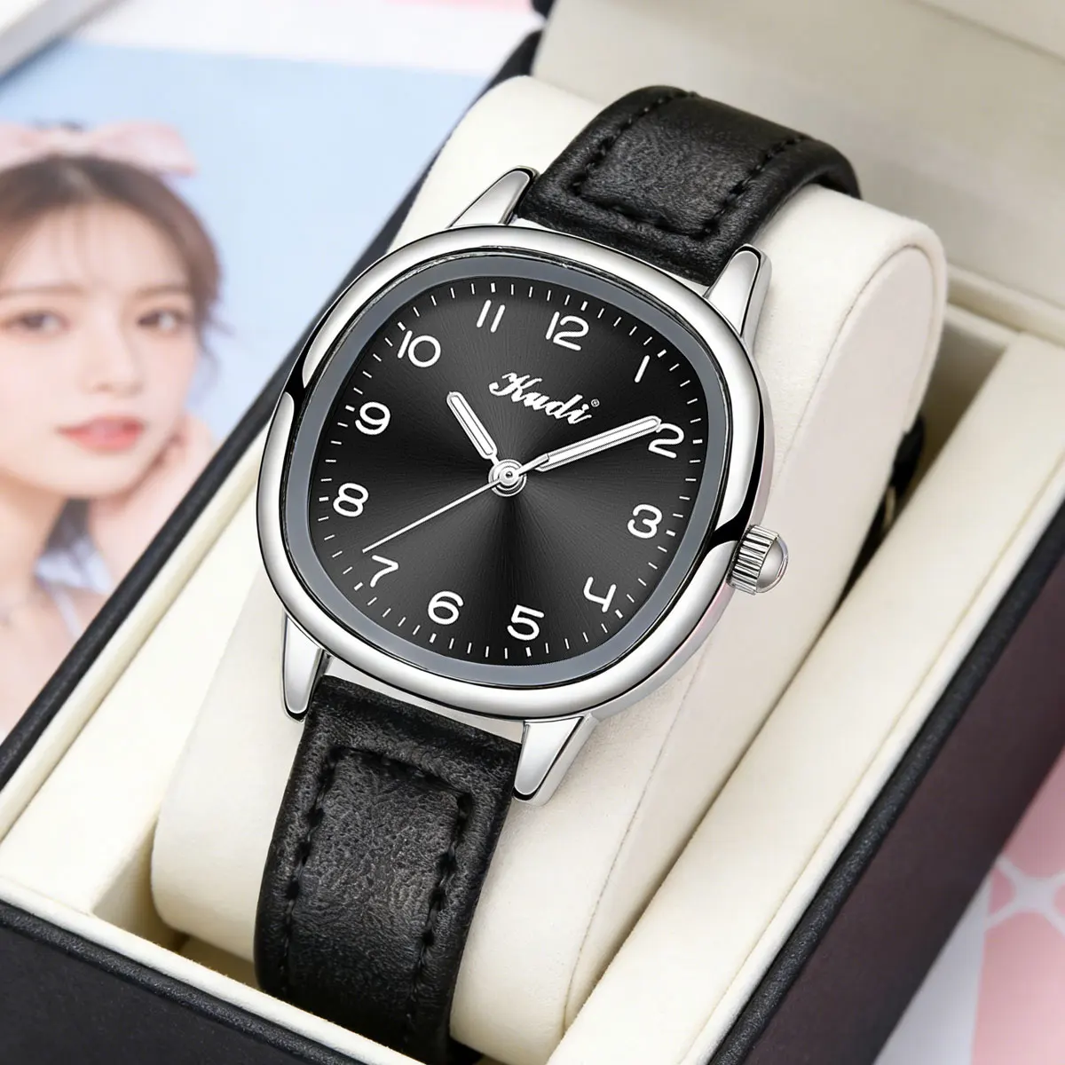 KUDI Trendy Square Leather Quartz Watch for Women with Arabic Numerals And Night Light Small Fashionable Timepiece
KUDI Trendy Square Leather Quartz Watch for Women with Arabic Numerals And Night Light Small Fashionable Timepiece