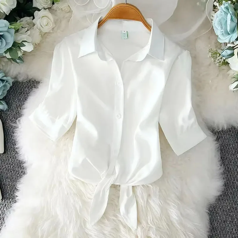 2026 Summer Fashion Tied Waist Short Shirt Women White Blouses Casual Basic Solid Button Crop Top Elegant Women Tunics Tops
2026 Summer Fashion Tied Waist Short Shirt Women White Blouses Casual Basic Solid Button Crop Top Elegant Women Tunics Tops