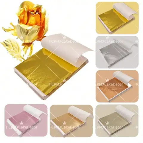 100pcs Imitation Gold Foil Sheets Multi-Color Metallic Foil Paper for Gilding Crafts Nails Resin Jewelry Cake Decorations