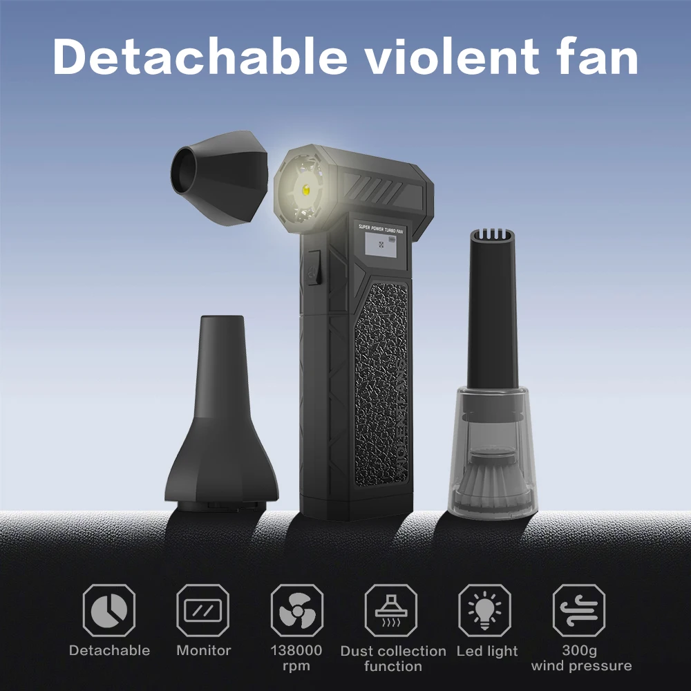 138000RPM Blower Violent Fan Brushless Mini Turbo Jet Fan Replaceable Battery Air Blower Portable Electric Vacuum Cleaner Tool
138000RPM Blower Violent Fan Brushless Mini Turbo Jet Fan Replaceable Battery Air Blower Portable Electric Vacuum Cleaner Tool