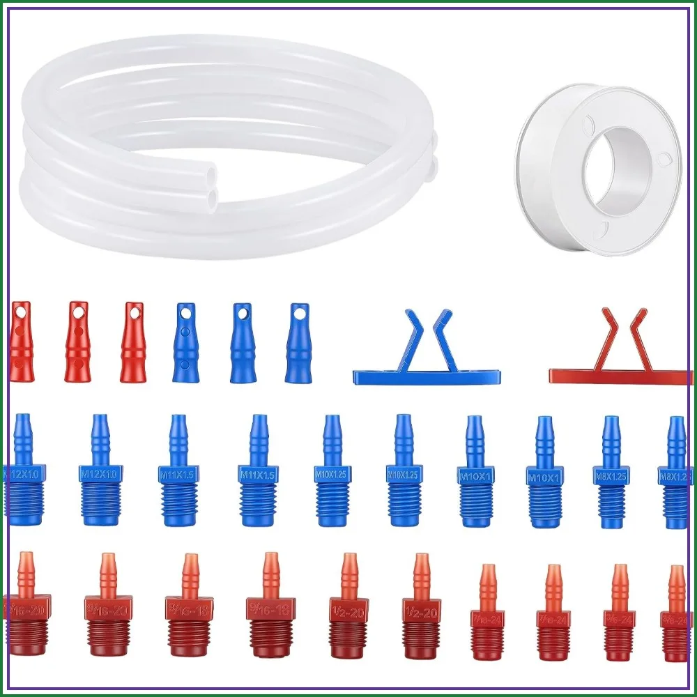 31pc Complete Brake Bleeder Tool Kit with SAE & Metric Fittings, 22in Clear Hose, Universal Fit
31pc Complete Brake Bleeder Tool Kit with SAE & Metric Fittings, 22in Clear Hose, Universal Fit