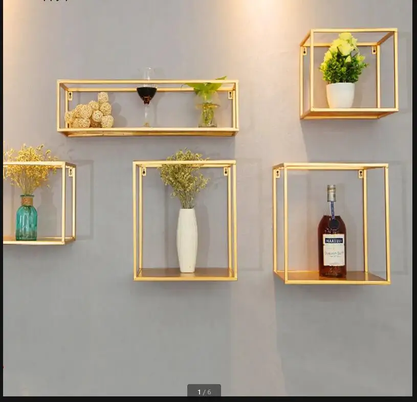 Gold Storage Racks Hanging Decor Box Flower Pot House Rack Wall Book Figurines Display Crafts Shelves shelf