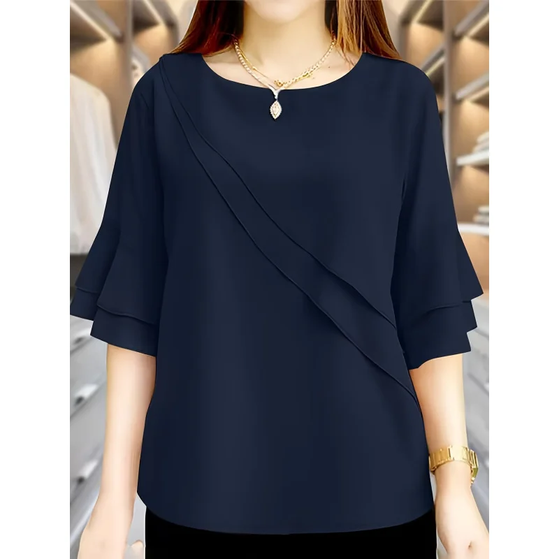 Solid Color Ruffled Three-Quarter Sleeve Blouse for Women, Suitable for Spring, Summer, And Autumn
Solid Color Ruffled Three-Quarter Sleeve Blouse for Women, Suitable for Spring, Summer, And Autumn