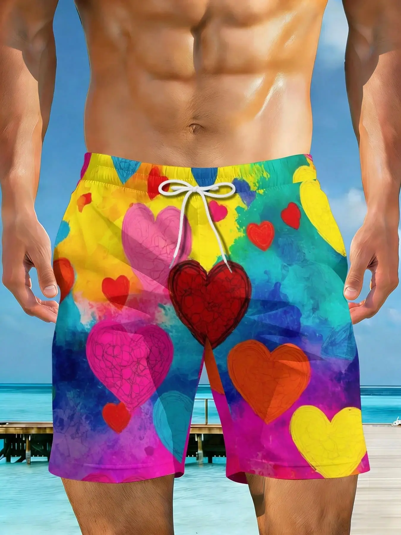 2026 Summer New Styles Colorful Hearts Watercolor Background Pattern Plus Size Men's Casual Beach Shorts Suitable For Summer Outings And Beach Vacations Surfing And Relaxation Activities
2026 Summer New Styles Colorful Hearts Watercolor Background Pattern Plus Size Men's Casual Beach Shorts Suitable For Summer Outings And Beach Vacations Surfing And Relaxation Activities
