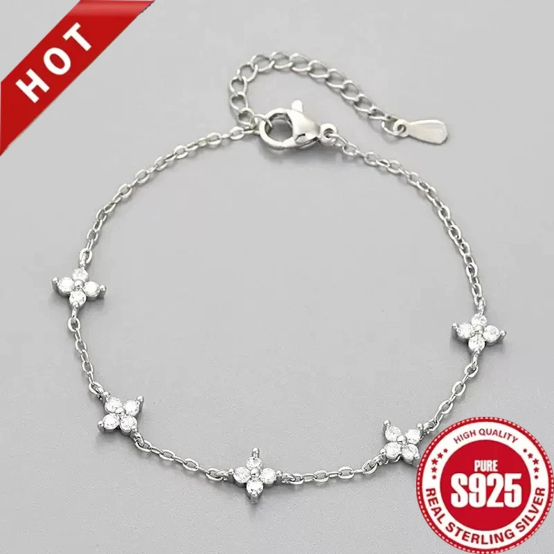 925 Sterling Silver Shiny Zircon Flower Bracelets For Women Charm Temperament Chain Bracelet Party Wedding Jewelry Holiday Gifts
925 Sterling Silver Shiny Zircon Flower Bracelets For Women Charm Temperament Chain Bracelet Party Wedding Jewelry Holiday Gifts