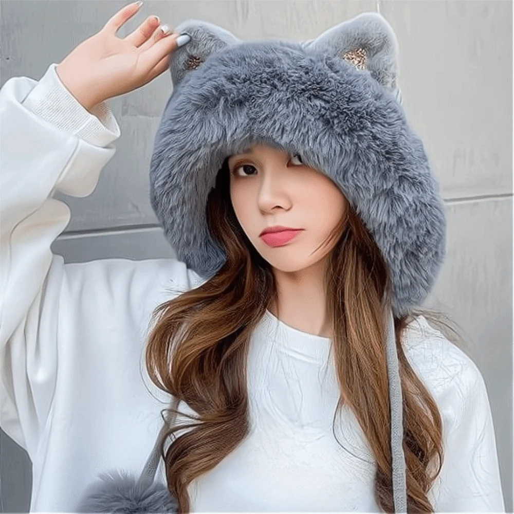 Fashion Fluffy Cat Ears Beanie Woolen All-match Winter Plush Hat Thickened Cartoon Lei Feng Hat Winter/Autumn
Fashion Fluffy Cat Ears Beanie Woolen All-match Winter Plush Hat Thickened Cartoon Lei Feng Hat Winter/Autumn