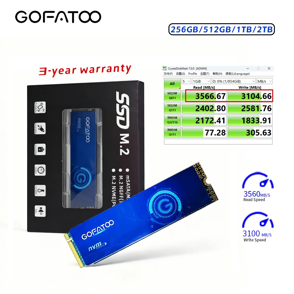 GOFATOO SSD M2 NVME 256GB 512GB 1TB 2TB SSD M.2 2280 PCIe 3.0 Internal Solid State Drive For Laptop Desktop Game Console
GOFATOO SSD M2 NVME 256GB 512GB 1TB 2TB SSD M.2 2280 PCIe 3.0 Internal Solid State Drive For Laptop Desktop Game Console