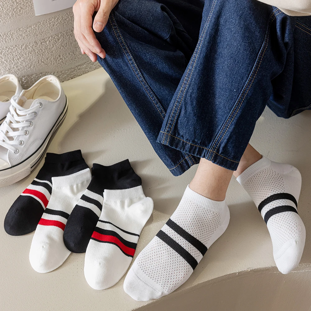 New Black And White Boneless Men's Striped Boat Socks Summer Thin Mesh Breathable Cotton Deodorant Sweat-Absorbing Sports Socks
New Black And White Boneless Men's Striped Boat Socks Summer Thin Mesh Breathable Cotton Deodorant Sweat-Absorbing Sports Socks