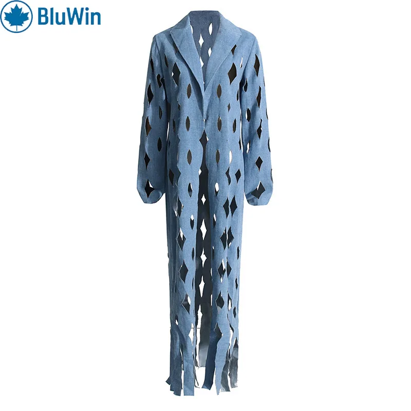BluWin Y2K Streetwear Hollow Out Denim Trench Coat Women 2025 Fall Long Sleeve Designer Jacket Outerwear 
BluWin Y2K Streetwear Hollow Out Denim Trench Coat Women 2025 Fall Long Sleeve Designer Jacket Outerwear