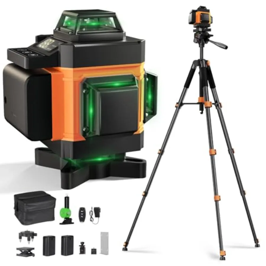 16-Line 4x360 Self-Leveling Green Laser Level Kit with 72'' Heavy Duty Tripod Remote 2 Batteries and Carry Bag for Construction
16-Line 4x360 Self-Leveling Green Laser Level Kit with 72'' Heavy Duty Tripod Remote 2 Batteries and Carry Bag for Construction