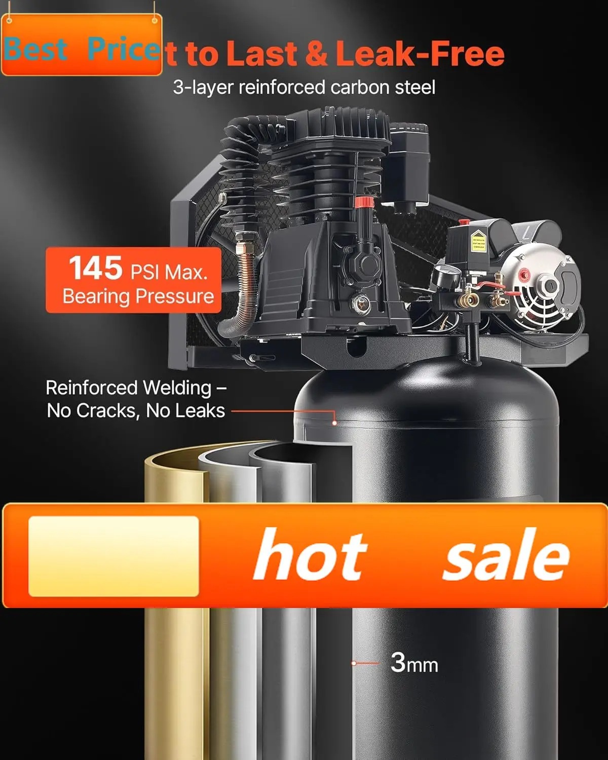 60 Gallons Heavy-Duty Air Compressor, 5HP 12 SCFM at 90PSI Air Compressors Max 145PSI Pressure, Oil-Lubricated Compressor Tank f
60 Gallons Heavy-Duty Air Compressor, 5HP 12 SCFM at 90PSI Air Compressors Max 145PSI Pressure, Oil-Lubricated Compressor Tank f