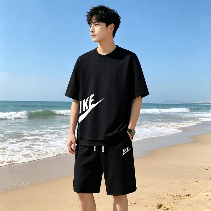 Summer new set adult men's printed sportswear loose casual sports T-shirt and shorts two-piece set
Summer new set adult men's printed sportswear loose casual sports T-shirt and shorts two-piece set