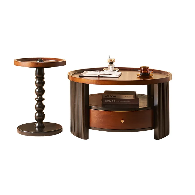 French retro high and low coffee table side table combination medium and ancient style living room solid wood round table B &
French retro high and low coffee table side table combination medium and ancient style living room solid wood round table B &