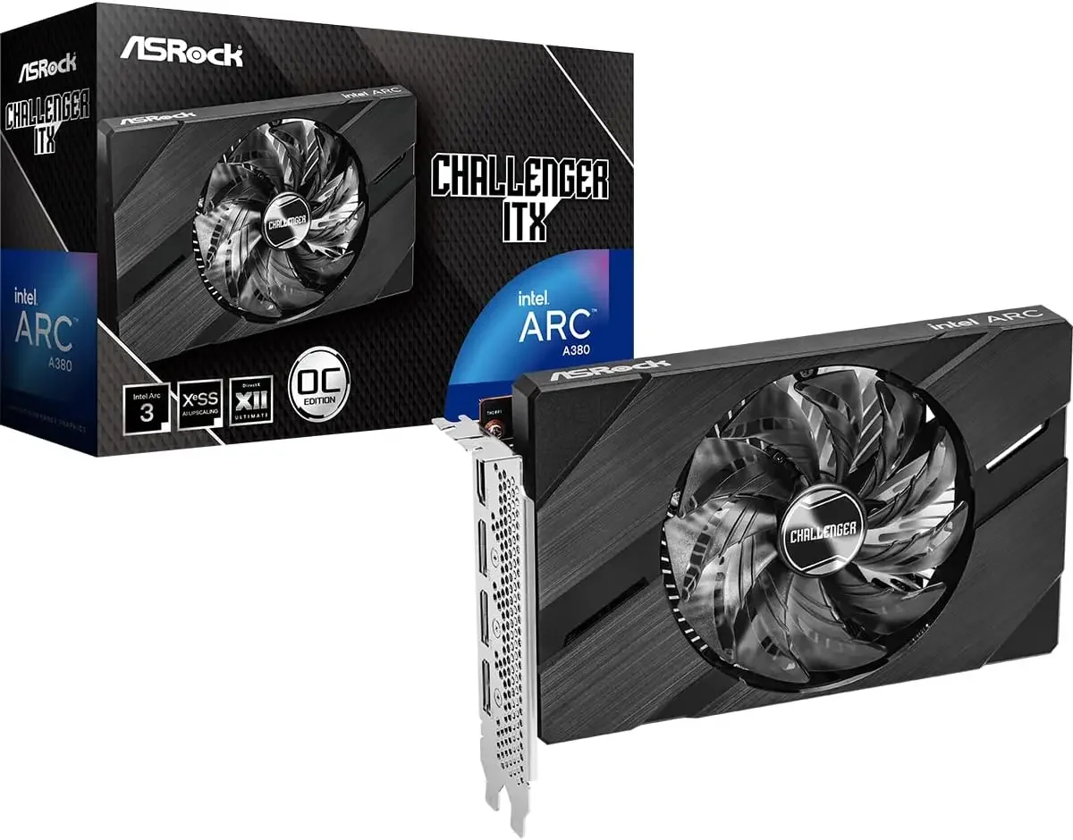Intel Arc A380 Challenger ITX 6GB OC Graphics Card | Single Slot ITX 2250 MHz 6GB GDDR6 DisplayPort 2.0 HDMI 2.0b 0dB
Intel Arc A380 Challenger ITX 6GB OC Graphics Card | Single Slot ITX 2250 MHz 6GB GDDR6 DisplayPort 2.0 HDMI 2.0b 0dB