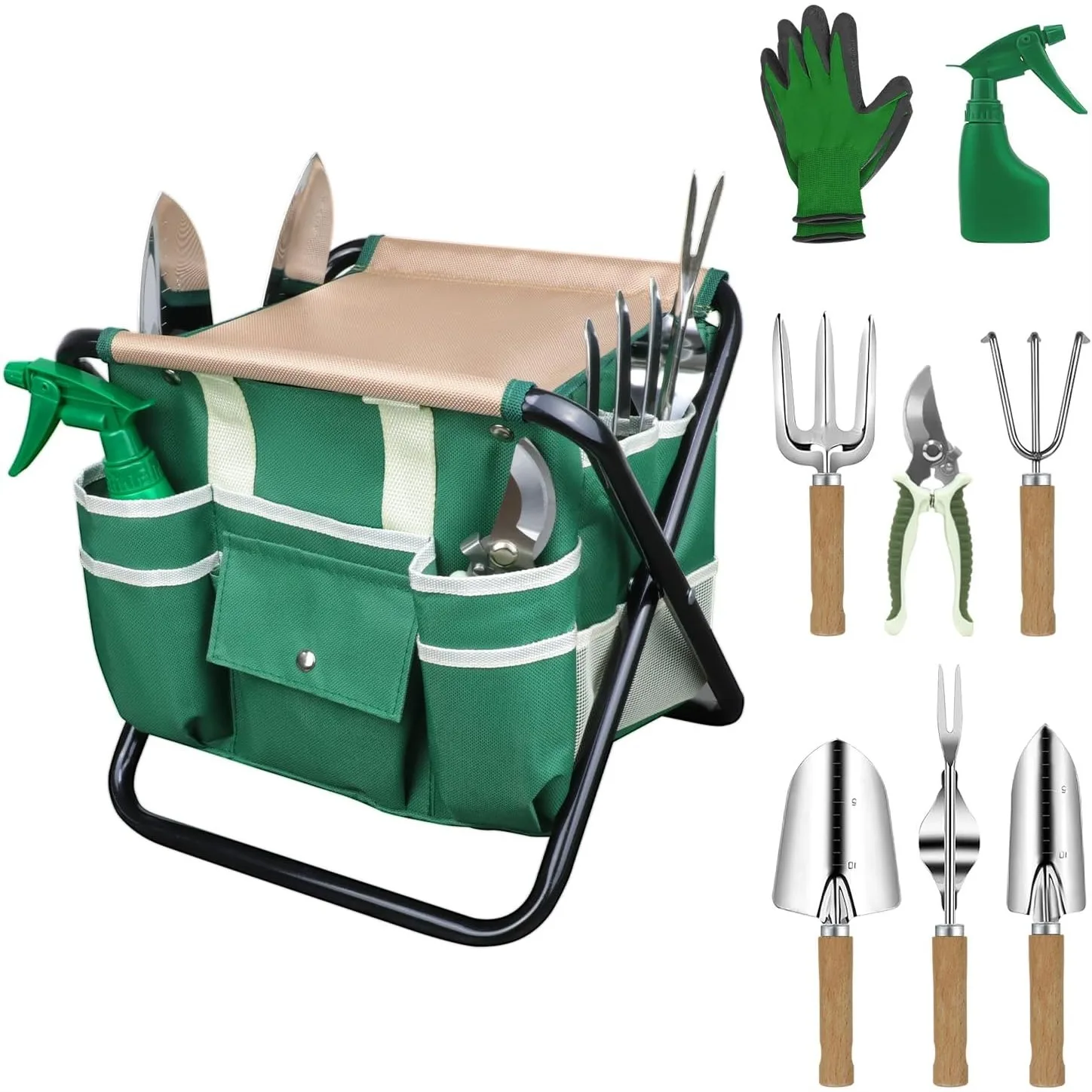 10-Piece Heavy Duty Garden Tool Set with Folding Stool, Thicker Stainless Steel Tools for Women Men
10-Piece Heavy Duty Garden Tool Set with Folding Stool, Thicker Stainless Steel Tools for Women Men
