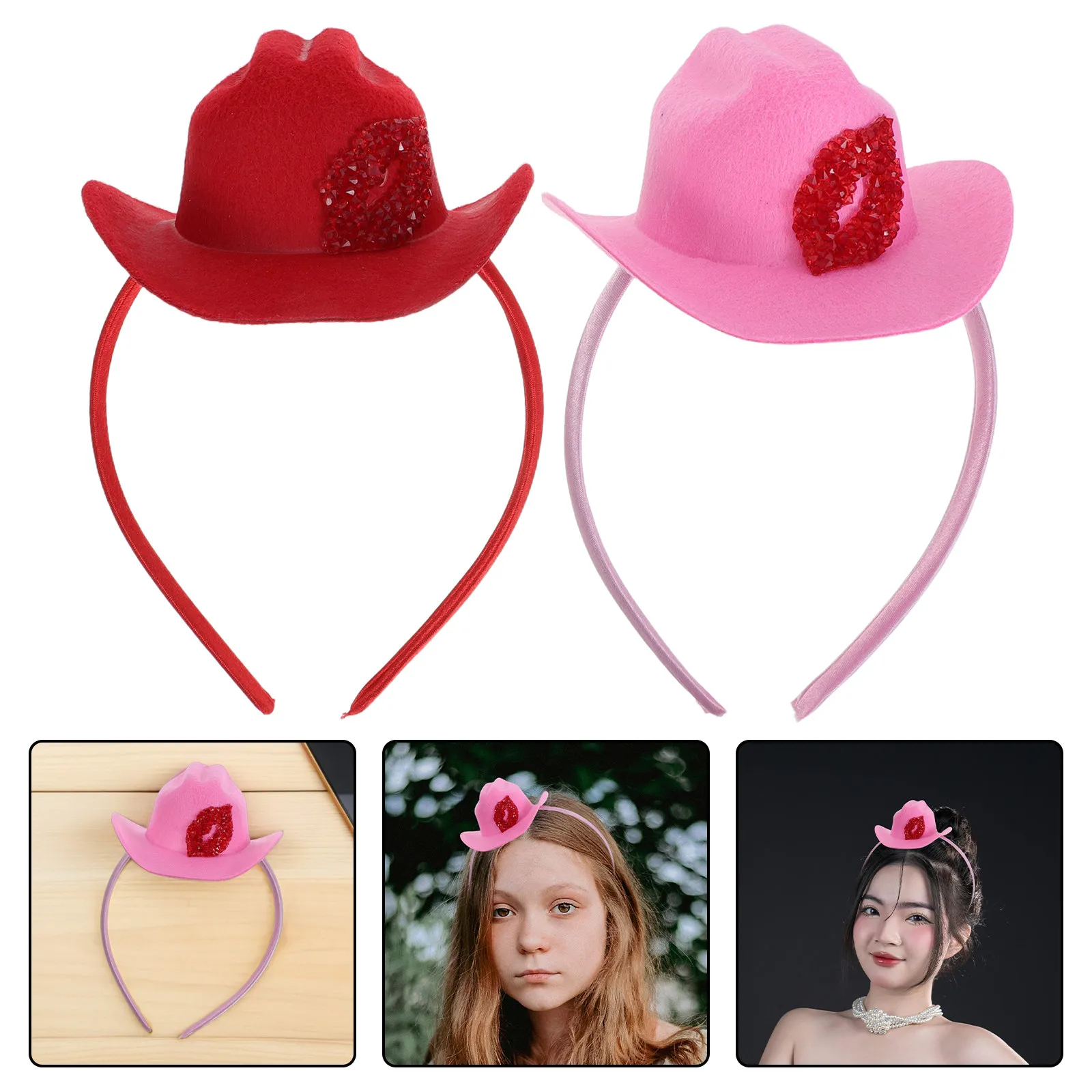 2Pcs Mini Cowgirl Headband with Removable Lip-Adorned Cowboy Hat Fun Party Accessory for Women Halloween Cosplay Festival
2Pcs Mini Cowgirl Headband with Removable Lip-Adorned Cowboy Hat Fun Party Accessory for Women Halloween Cosplay Festival
