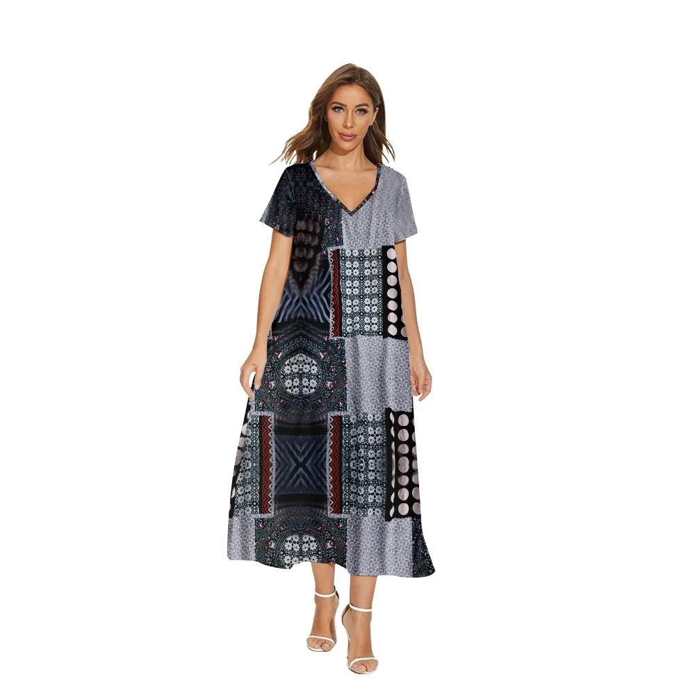 Summer Women Short-sleeved Dresses Casual Loose Party Dresses Vintage Bohemia Printed V-Neck Short Sleeve Dress
Summer Women Short-sleeved Dresses Casual Loose Party Dresses Vintage Bohemia Printed V-Neck Short Sleeve Dress