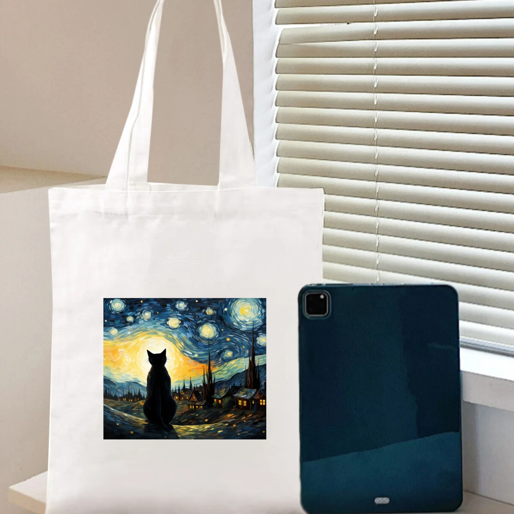 Starry Night Cat Print Canvas Tote Bag Creative Art Style Women Casual Shoulder Bag For Cat Lovers
Starry Night Cat Print Canvas Tote Bag Creative Art Style Women Casual Shoulder Bag For Cat Lovers