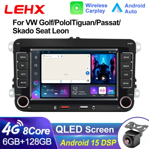 LEHX 7inch Android 15 For VW Golf 5 6 Touran Passat B6 B7 Polo Car Radio Carplay GPS Multimedia Video Player 2din Stereo