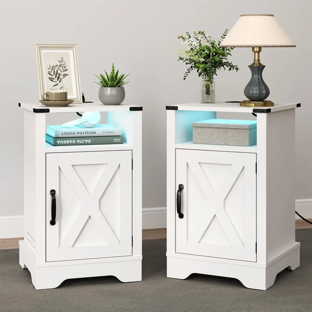 Farmhouse Nightstand Set of 2, White Night Stand with LED Lights and Charging Station, Bedside Table Set of 2 with Storage.
Farmhouse Nightstand Set of 2, White Night Stand with LED Lights and Charging Station, Bedside Table Set of 2 with Storage.