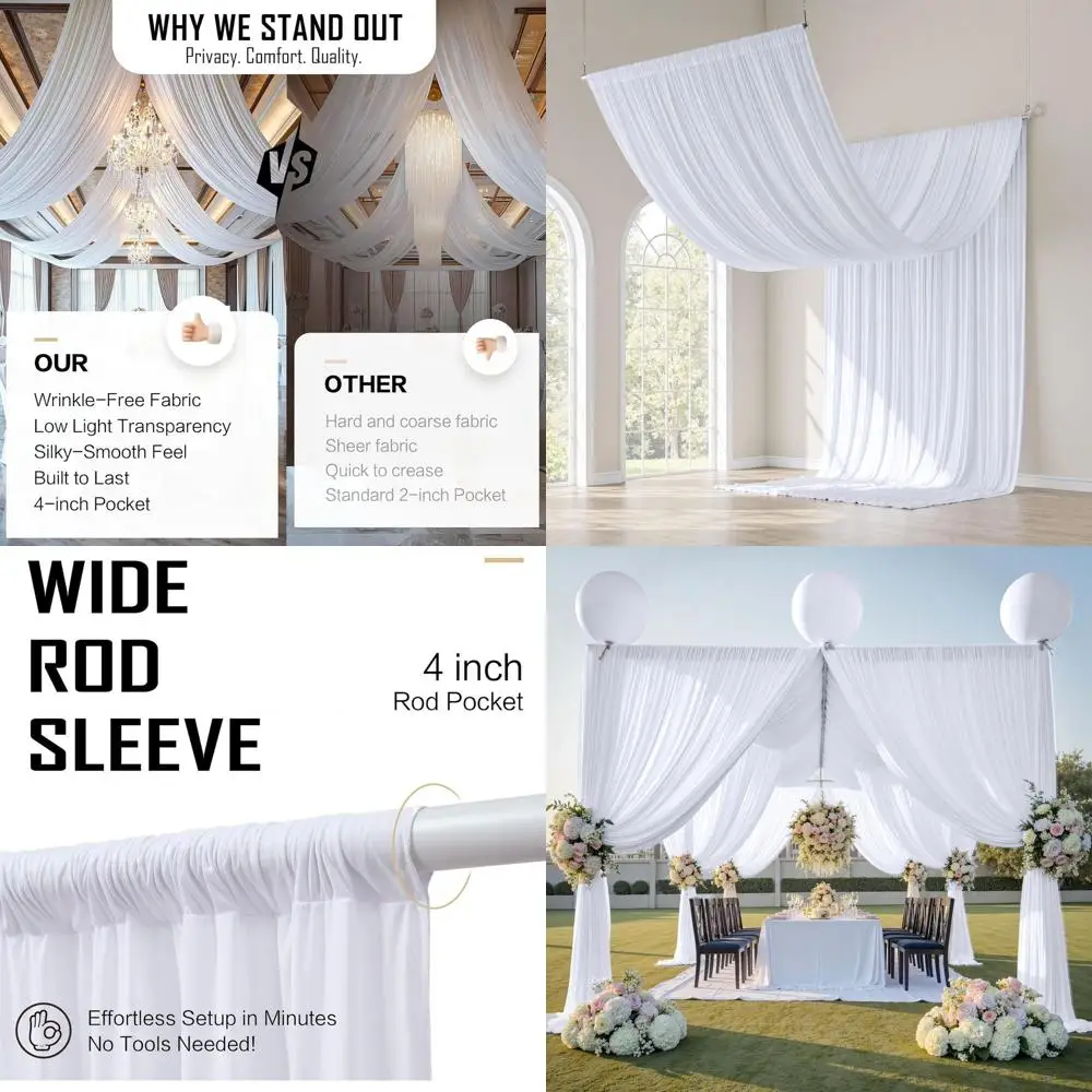 Set of 4 White 5x20FT Polyester Ceiling Drape Panels for Wedding, Party, and Event Decor
Set of 4 White 5x20FT Polyester Ceiling Drape Panels for Wedding, Party, and Event Decor