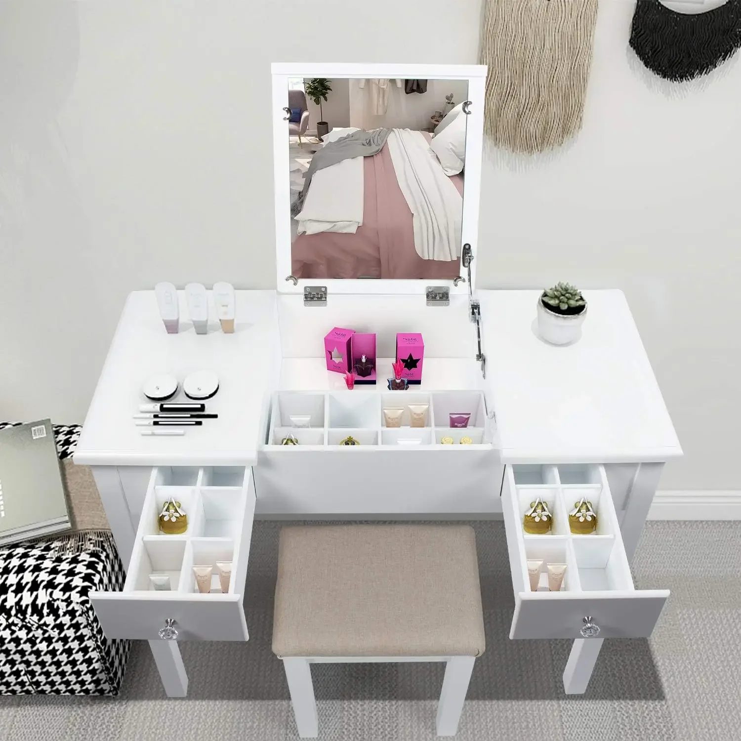 Vanity Desk with Flip Top Mirror and Tool Set Table Makeup Desk Large Storage Capacity Work and Study Writing Table
Vanity Desk with Flip Top Mirror and Tool Set Table Makeup Desk Large Storage Capacity Work and Study Writing Table