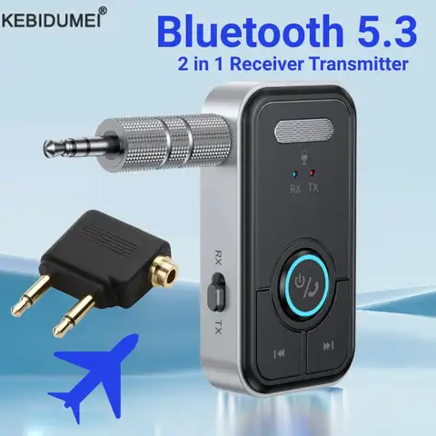 Bluetooth 5.3 Audio Transmitter Receiver 3.5MM AUX Hifi Stereo Music Wireless Adapter With Mic For Car Airplane TV PC Headphone