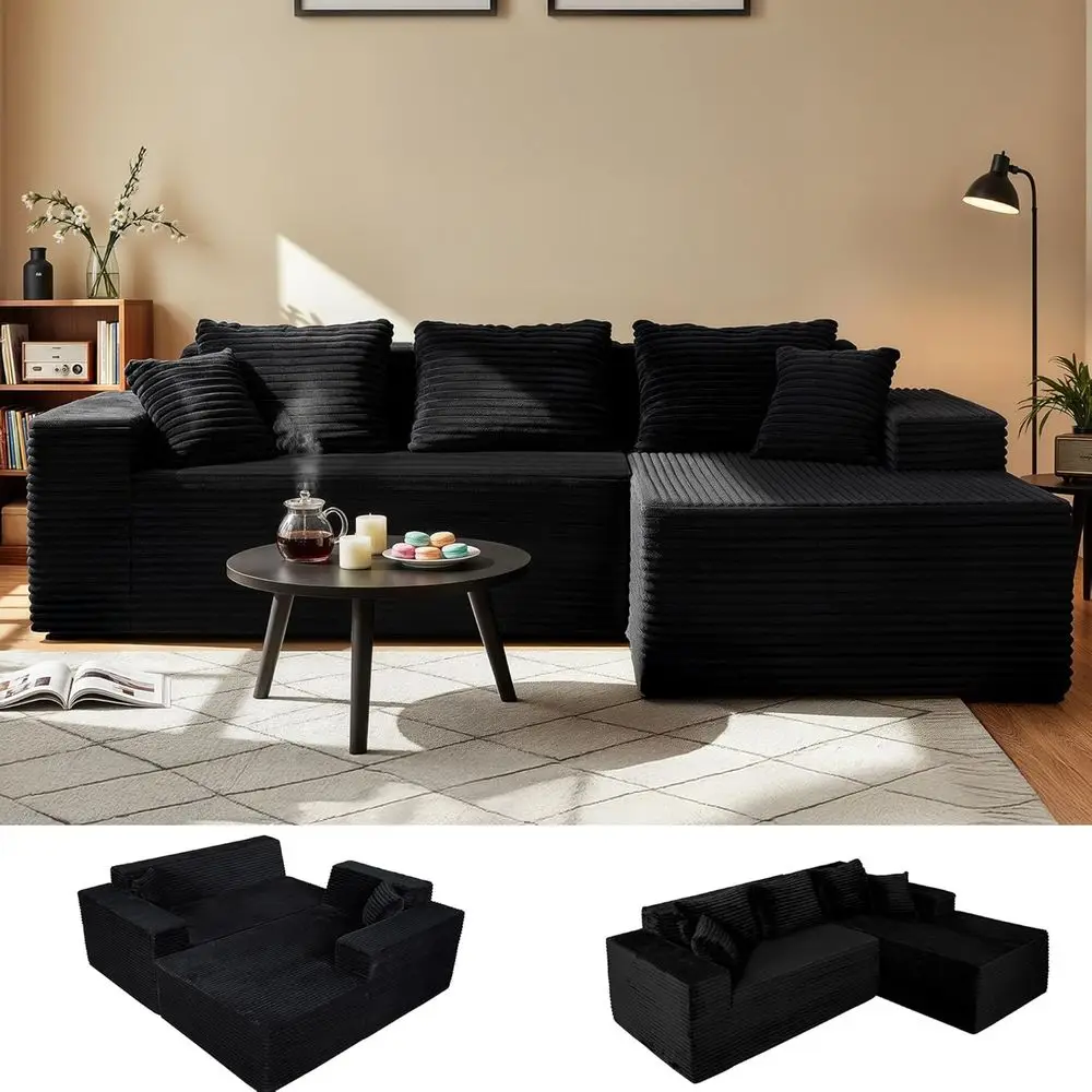 L-Shaped Corduroy Sectional Sofa with Deep Seats, Black, Right-Facing Chaise, No Assembly Needed
L-Shaped Corduroy Sectional Sofa with Deep Seats, Black, Right-Facing Chaise, No Assembly Needed