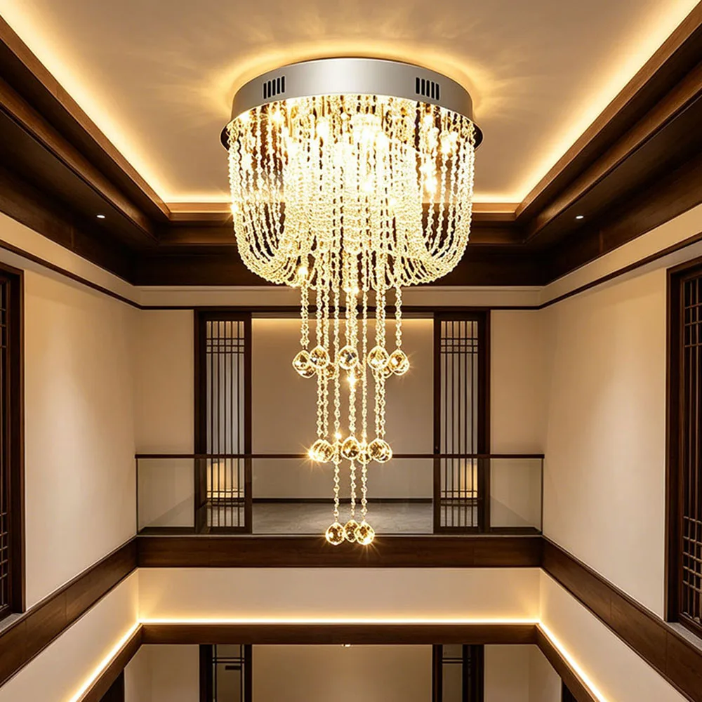 Luxury Raindrop Crystal Flush Mount Chandelier Long Vertical Design LED Ceiling Light For Duplex House Stairwell Entrance Hall
Luxury Raindrop Crystal Flush Mount Chandelier Long Vertical Design LED Ceiling Light For Duplex House Stairwell Entrance Hall