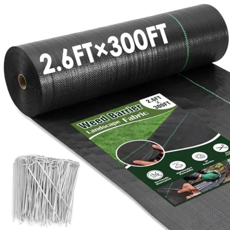 300Feet Weed Barrier Fabric, Garden Cloth Woven Landscape Fabric Heavy Duty with 120 U-Shaped Securing Pegs, Lawn Weed Block Ma
300Feet Weed Barrier Fabric, Garden Cloth Woven Landscape Fabric Heavy Duty with 120 U-Shaped Securing Pegs, Lawn Weed Block Ma