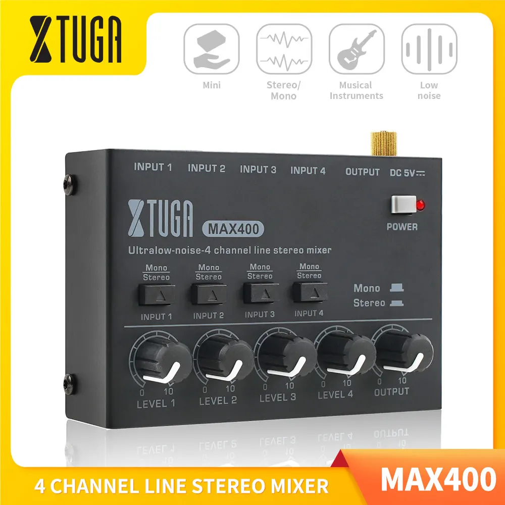 XTUGA MAX400 Audio Mixer Mini Stereo Mixer Ultralow Noise 4 Channels Mixers Mixing Console DC5V for Electric Guitar Drum Piano
XTUGA MAX400 Audio Mixer Mini Stereo Mixer Ultralow Noise 4 Channels Mixers Mixing Console DC5V for Electric Guitar Drum Piano