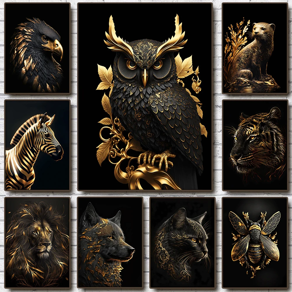 Abstract Black Gold Animal Canvas Painting Owl Tiger Lion Wolf Eagle Zebra Bull Posters Wall Art Pictures for Room Home Decor
Abstract Black Gold Animal Canvas Painting Owl Tiger Lion Wolf Eagle Zebra Bull Posters Wall Art Pictures for Room Home Decor