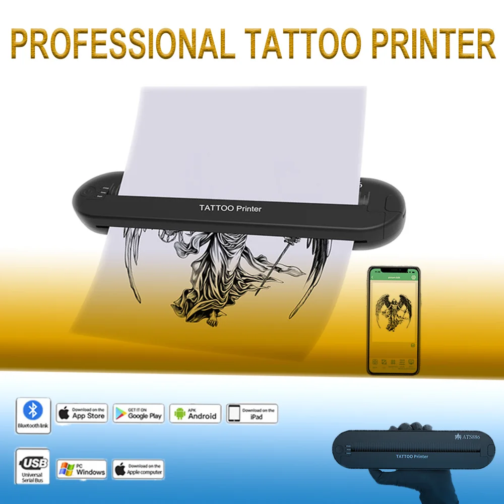 ATS886 New Professional Thermal Printer Tattoo Drawing Transfer Machine Tools Mobile PC Tattoo Printer A4 Paper Bluetooth ATS886
ATS886 New Professional Thermal Printer Tattoo Drawing Transfer Machine Tools Mobile PC Tattoo Printer A4 Paper Bluetooth ATS886