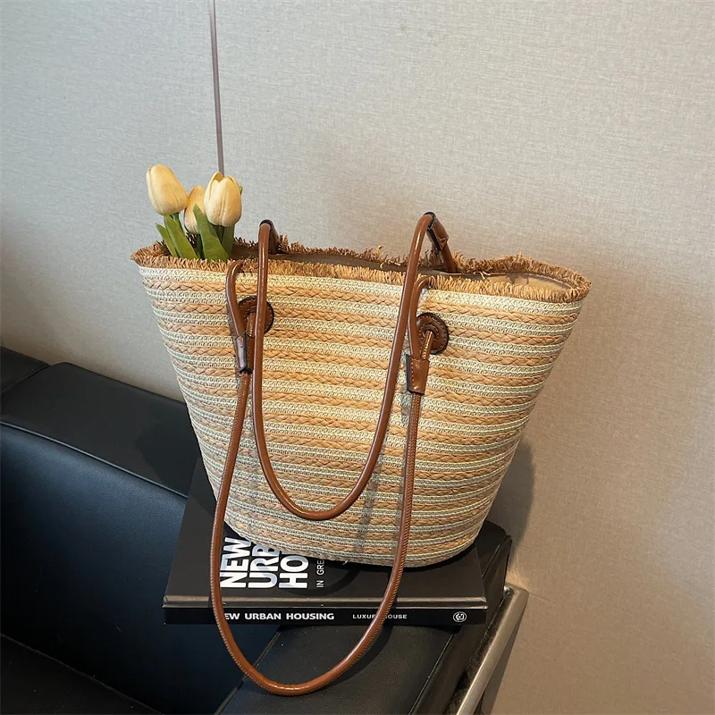 Summer Stripe Tote Women's Straw Shoulder Bag Travel Beach Basket Handbags Large Capacity Woven Shoulder Bag Portable Handbags
Summer Stripe Tote Women's Straw Shoulder Bag Travel Beach Basket Handbags Large Capacity Woven Shoulder Bag Portable Handbags