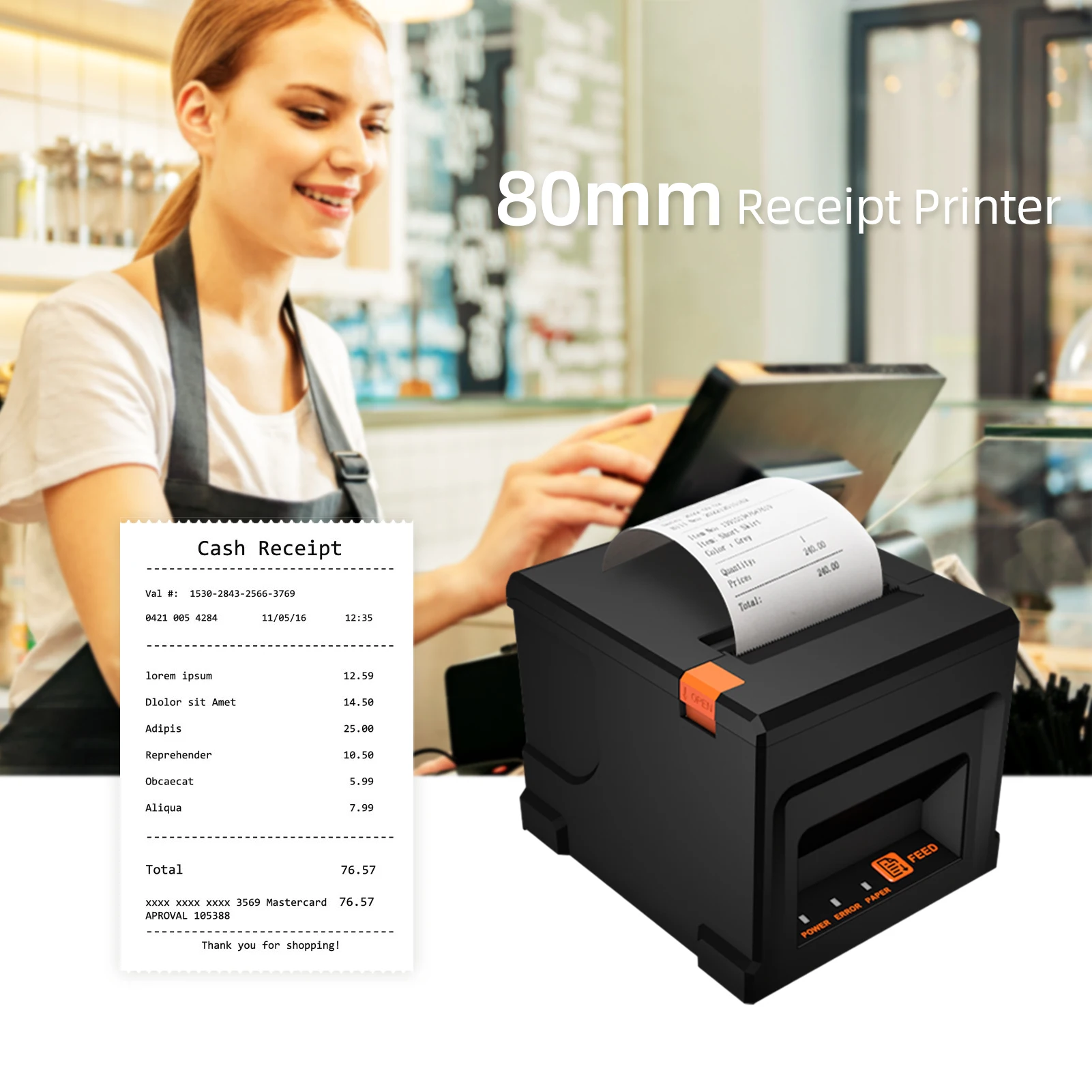 POS-8360 80mm USB+LAN Receipt Printer POS Printer with Auto Cutter Desktop Direct Thermal Printing Support ESC/POS