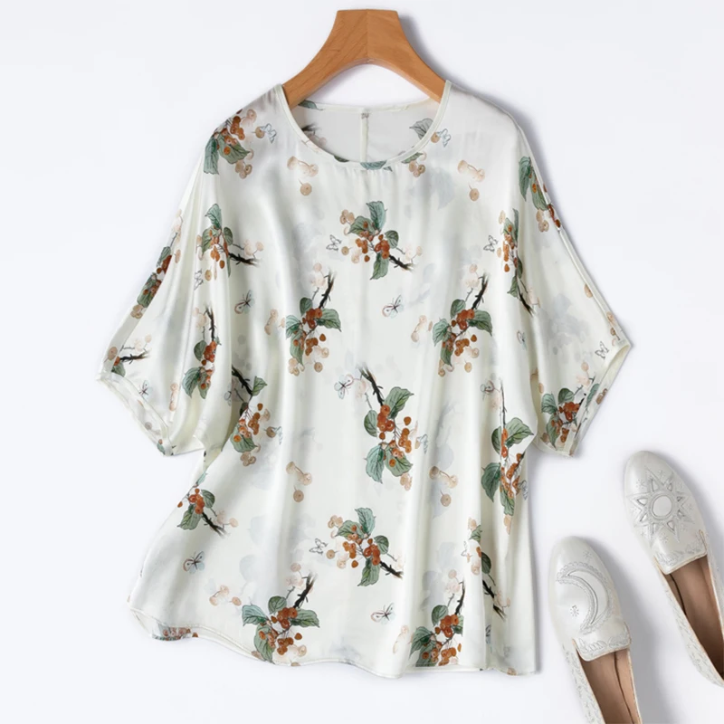 Women Silk T-shirt 100% Mulberry Silk Basic Type White Floral Printed Short Sleeve Top Pullover Blouse M1287
Women Silk T-shirt 100% Mulberry Silk Basic Type White Floral Printed Short Sleeve Top Pullover Blouse M1287