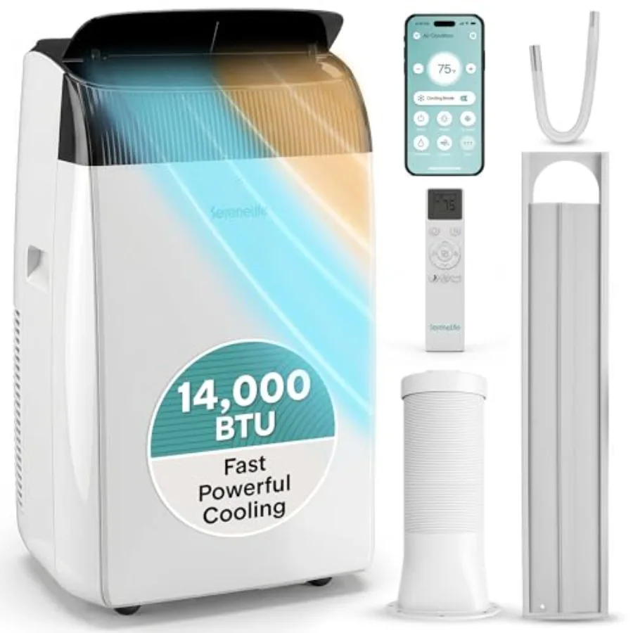 Portable AC for home office use: aluminum housing, white, 14, 000 BTU cooling with dehumidifier, heat, fan, Wi-Fi, compact stan
Portable AC for home office use: aluminum housing, white, 14, 000 BTU cooling with dehumidifier, heat, fan, Wi-Fi, compact stan